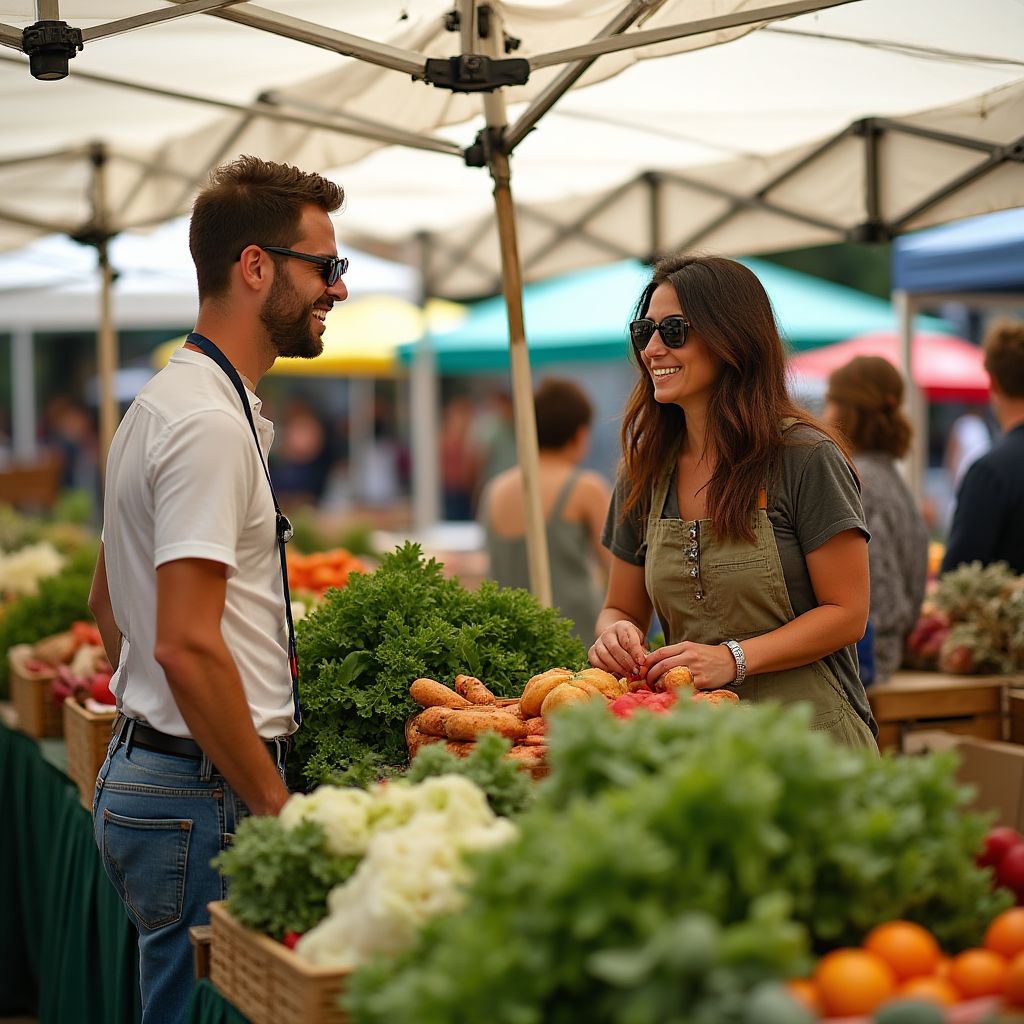 Farmers market with EcoLifeAU produce and education booth