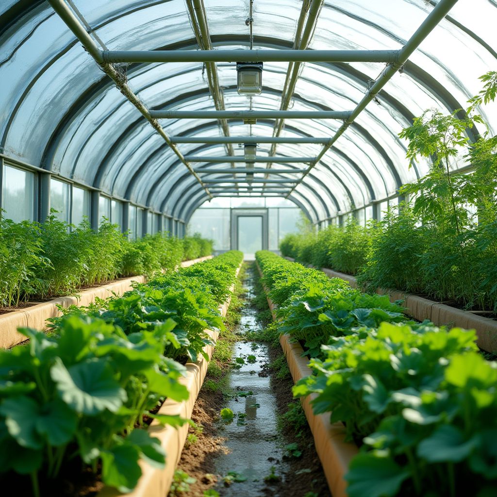 Solar-powered greenhouse with aquaponics system