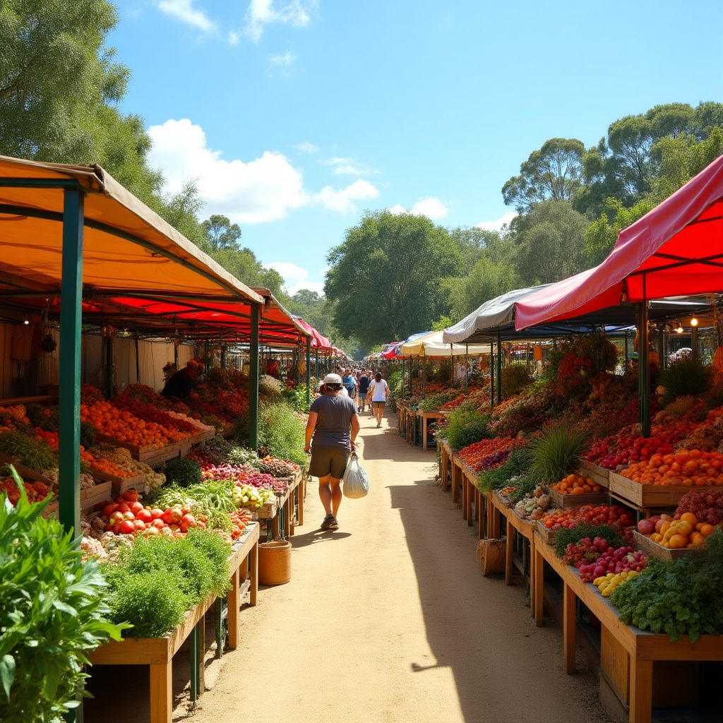 Farmers market with organic produce from eco farms