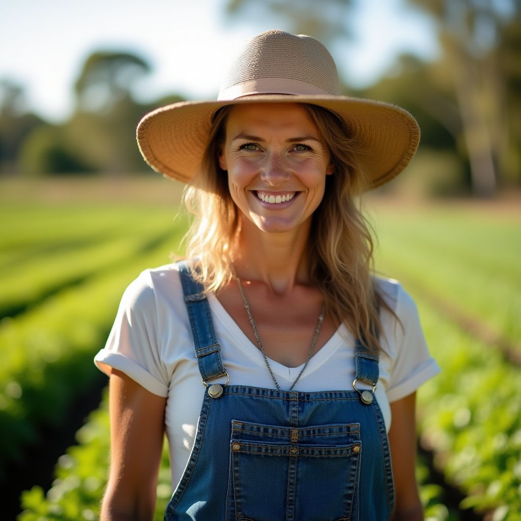 Portrait of female farmer with sustainable farm in background
