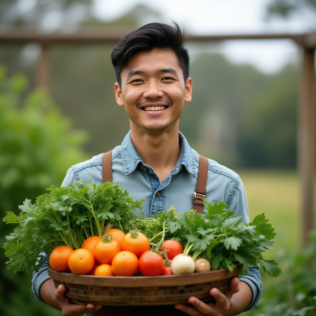 Portrait of young urban gardener with community garden